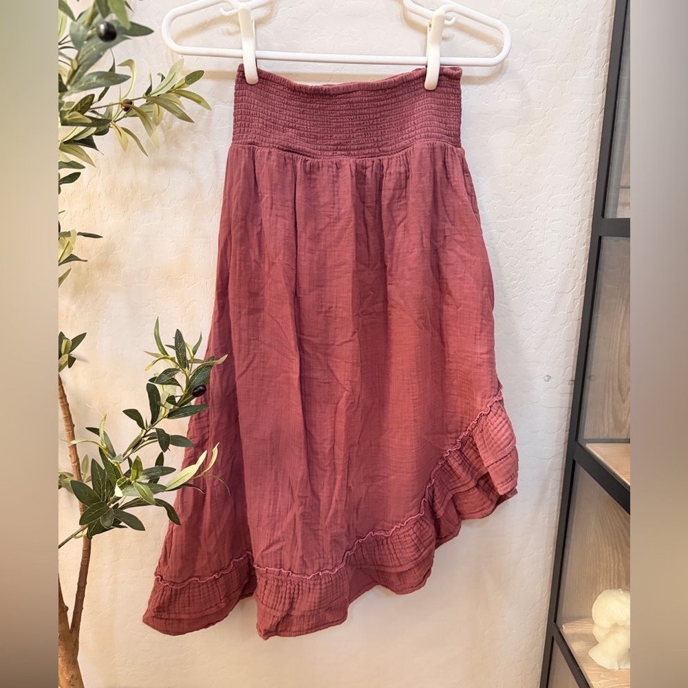 EARTHBOUND Dusty Rose Smocked Midi Skirt 100% cotton